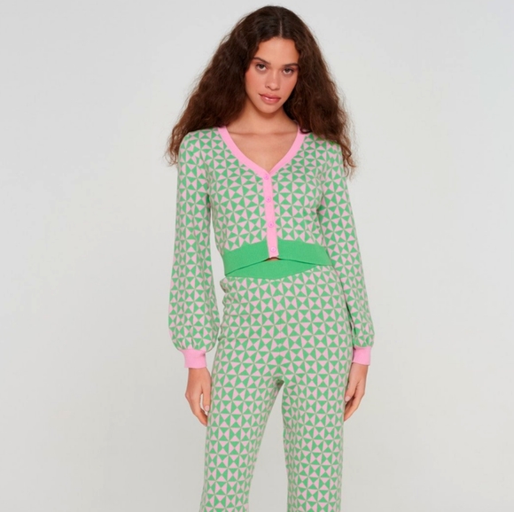 NWOT Lisa Says Gah Another Girl Spumoni Geo Knit in Pink/Green (Sz L) - Picture 2 of 6